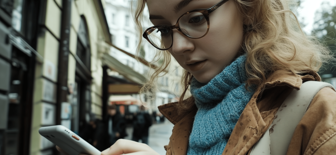 woman looking at her phone and making assumptions